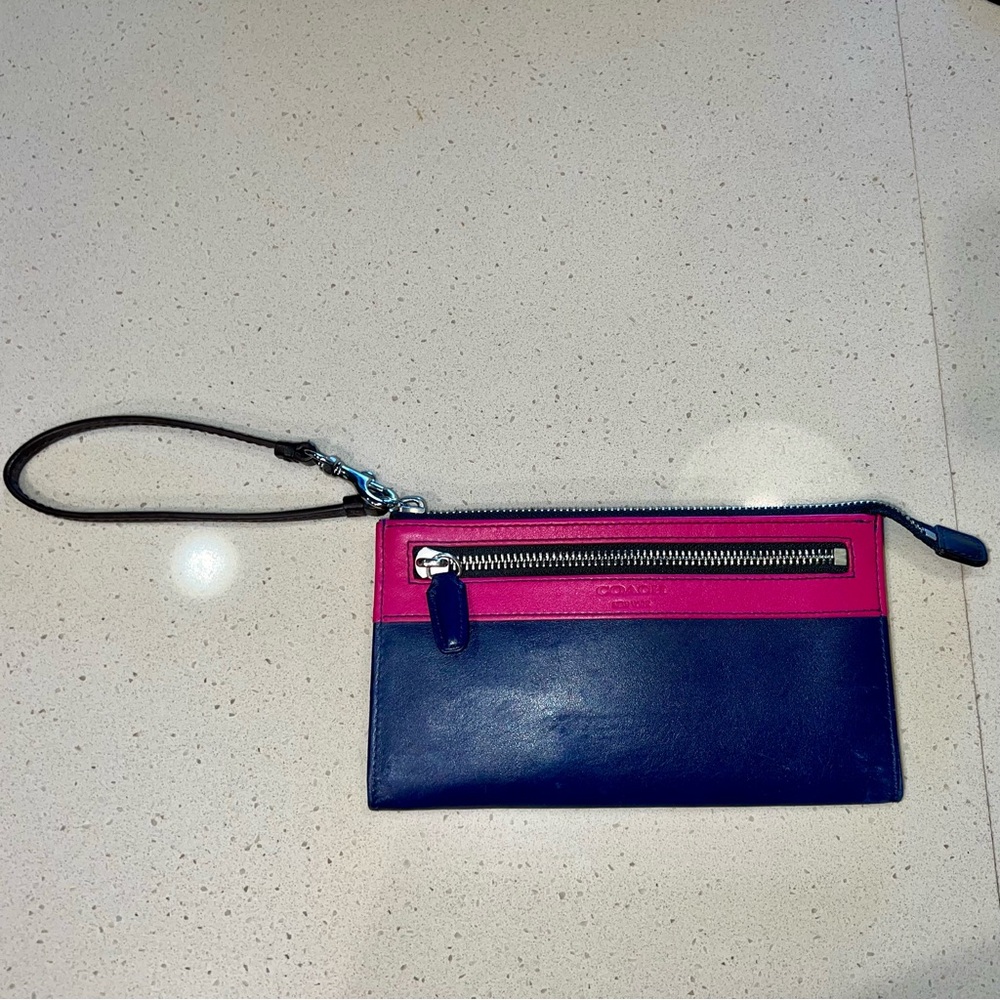 Coach Fuchsia and Navy Zip Pouch - Picture 3 of 11